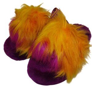 UGG Girls Fluffy Oh Yeah Fuzzy Slippers Size 13 Purple Yellow Faux Fur